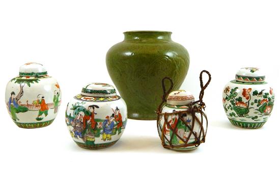 Appraisal: ASIAN five ceramics four covered ginger jars of graduating sizes