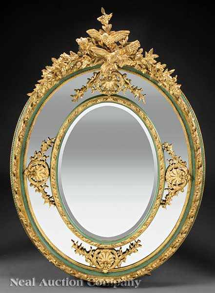 Appraisal: A Monumental Neoclassical-Style Carved Gilded and Painted Mirror of concentric