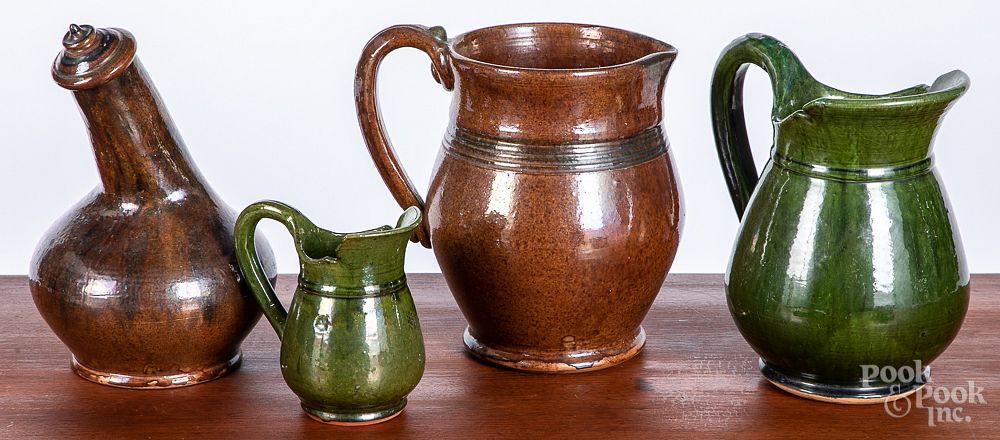 Appraisal: Three Stahl redware pitchers etc Three Stahl redware pitchers together