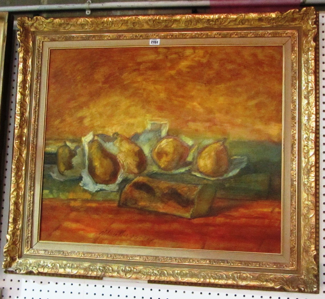 Appraisal: Albert Houthuesen - Still life with pears and baguette signed