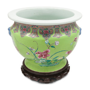 Appraisal: A Chinese Export Apple Green Ground Famille Rose Porcelain Jardiniere