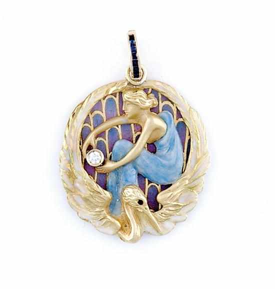 Appraisal: Exceptional Art Nouveau plique a jour pendant circa - circular