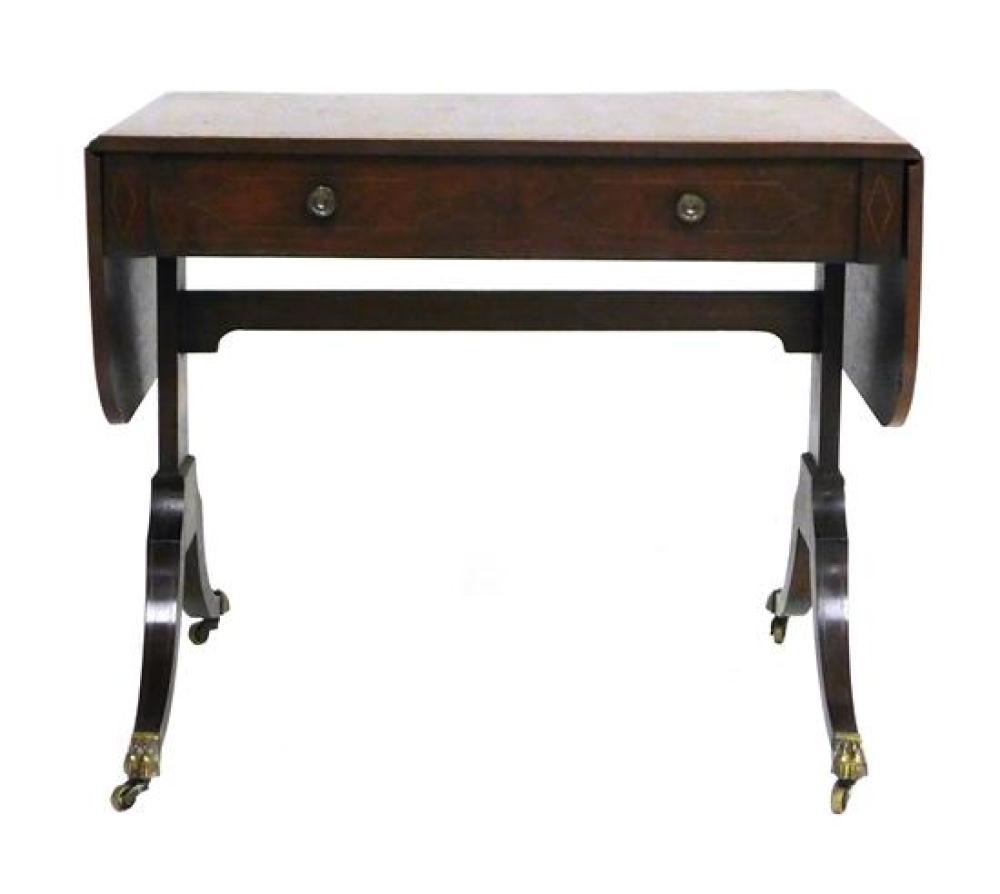 Appraisal: th C Sofa table English oblong top with inlaid burl