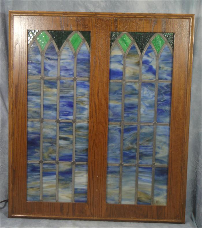 Appraisal: stained glass panels boxed out frames rear holiday light illumination