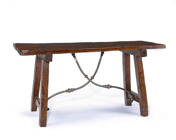 Appraisal: An Italian Baroque walnut and iron mounted center table late