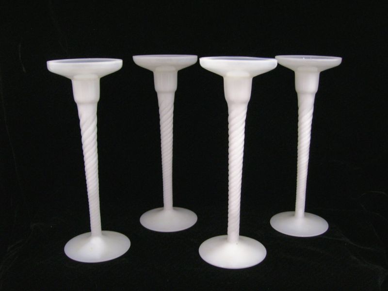 Appraisal: - White Opalescent Glass Candlesticks Twisted stem design with cupped