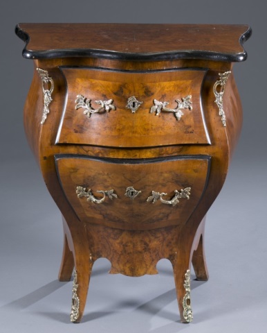 Appraisal: French Bombay-Style Dressing Table Burled Walnut veneers with brass ormolu