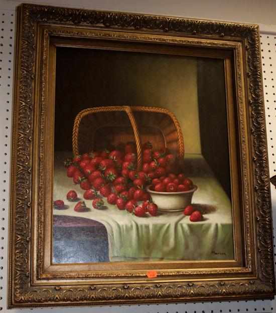 Appraisal: American School th century Still Life with Strawberries and Basket