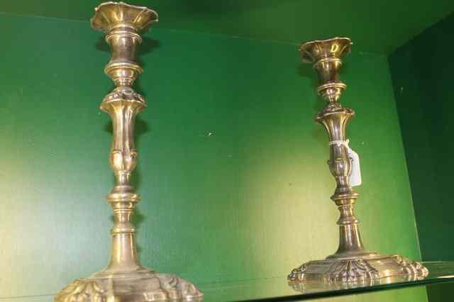 Appraisal: A PAIR OF GEORGE I STYLE SILVER PLATED CAST CANDLE