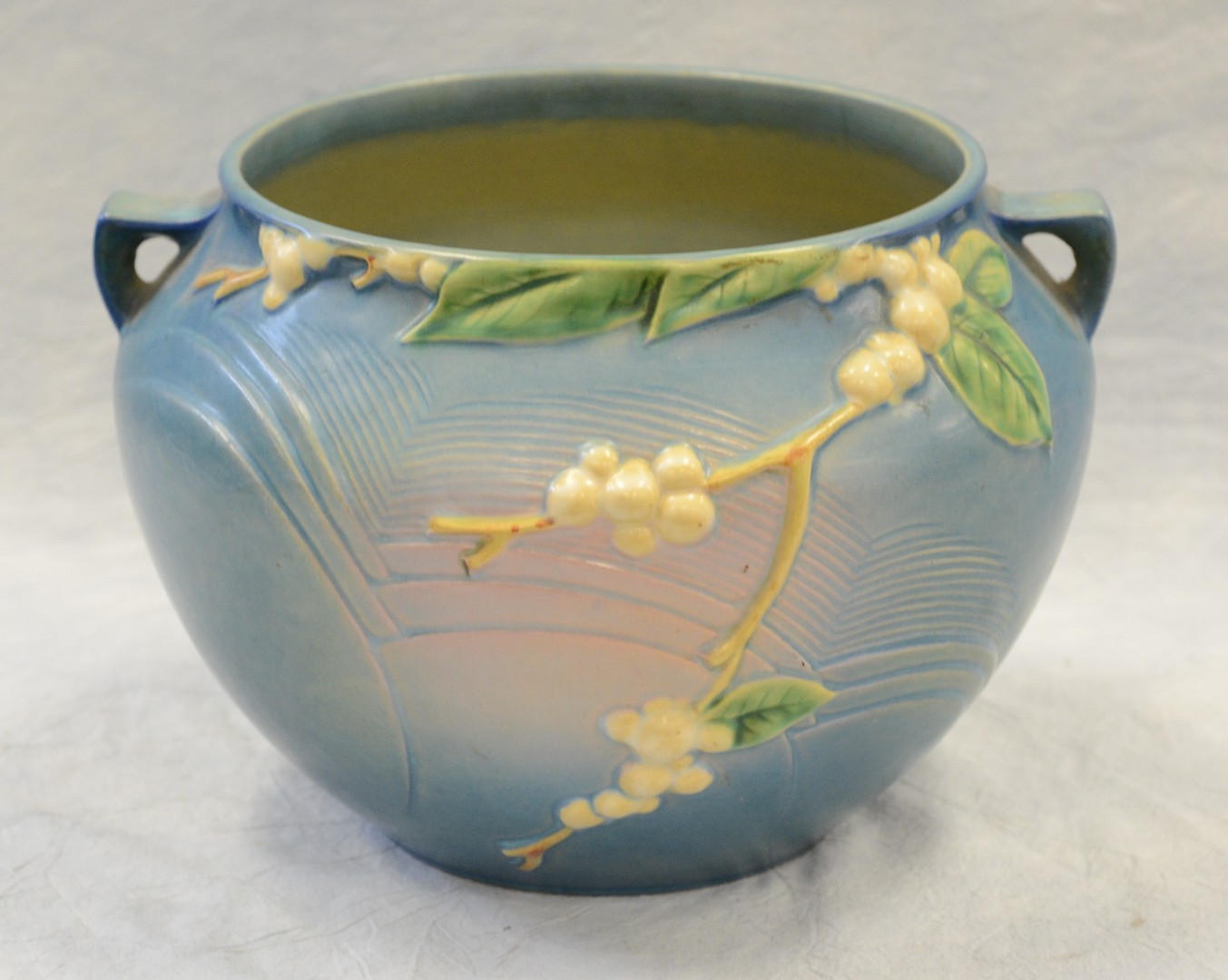 Appraisal: Roseville Pottery Snowberry jardiniere J hairline crack at rim h