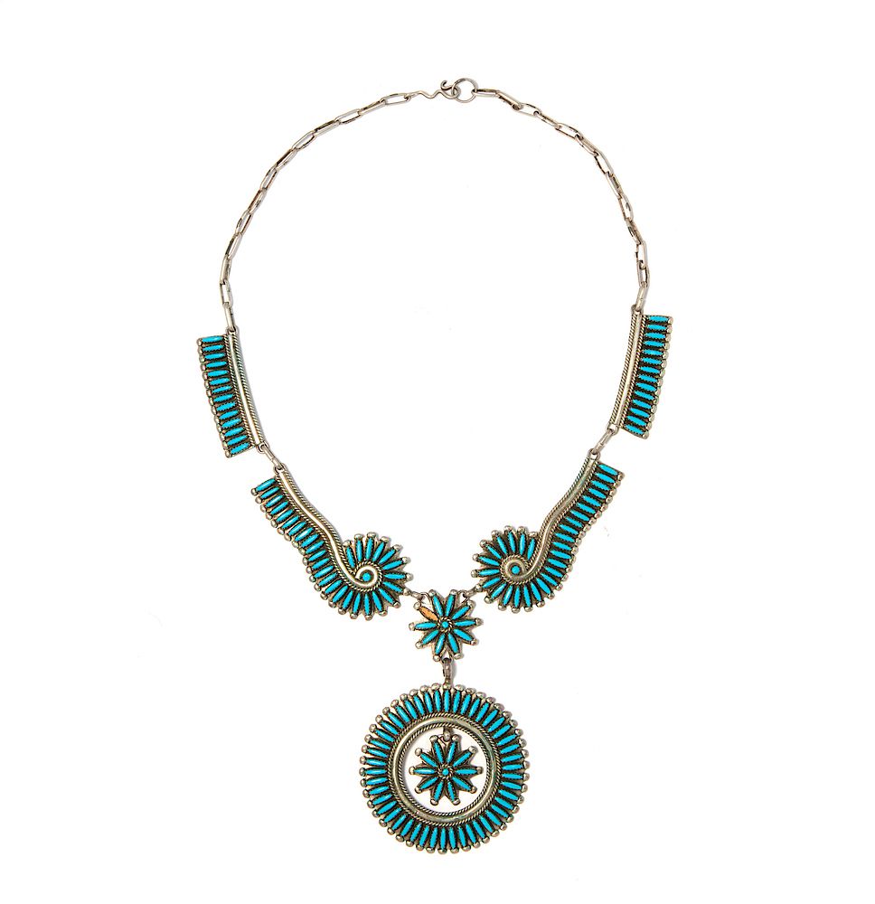 Appraisal: Charlie John Zuni Necklace Charlie John silver and turquoise necklace