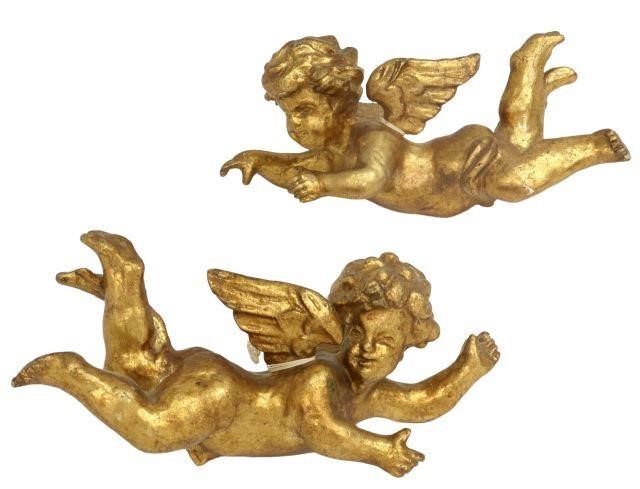 Appraisal: pair Italian gilt cupid figures th c comprising a mirror