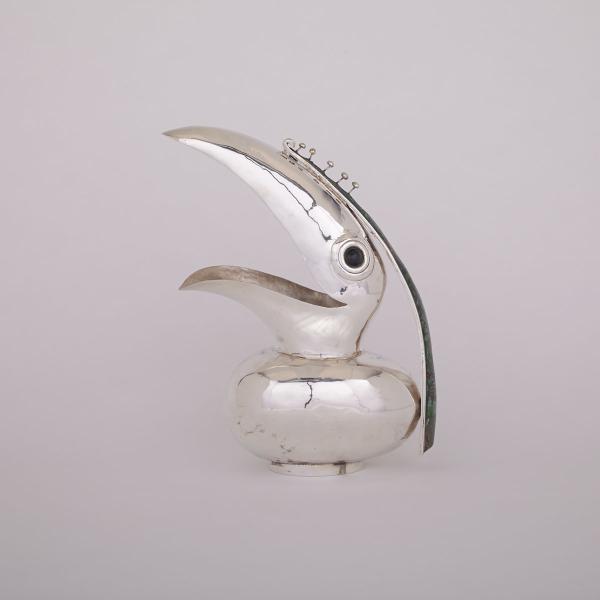 Appraisal: Mexican Silver Plated Toucan-Form Jug th century the handle mounted