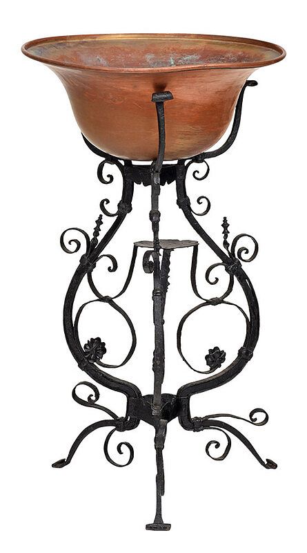 Appraisal: Wrought Iron Plant Stand with Copper Basin British Continental th