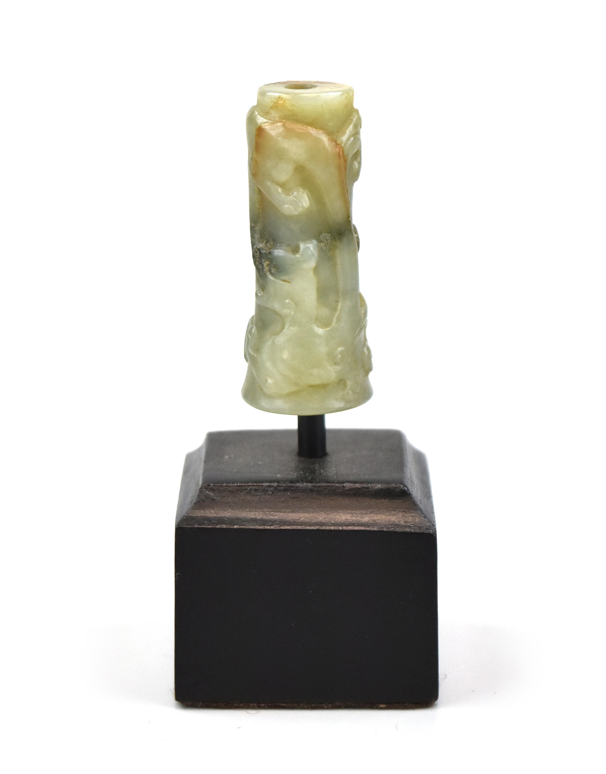 Appraisal: Chinese Ming Dynasty jade cylindrical bead mounted on small square