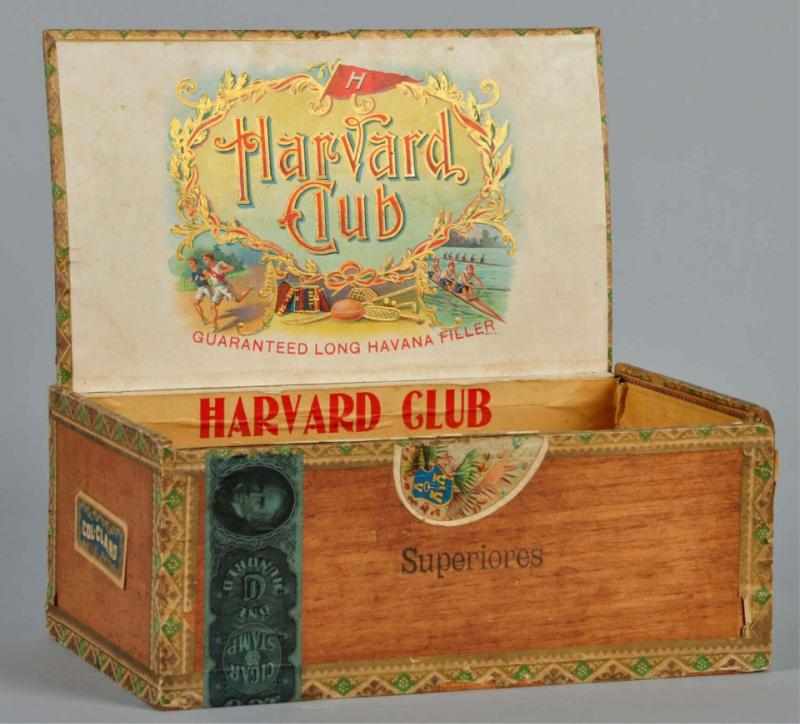 Appraisal: Harvard Club Cigar Box Description Unusual sports related cigar box