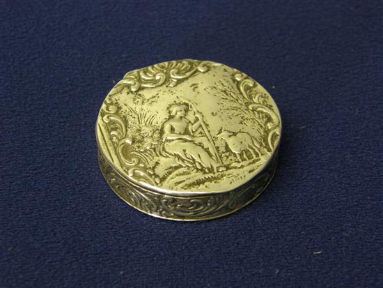 Appraisal: Foreign silver pill box the cover embossed with a shepherdess