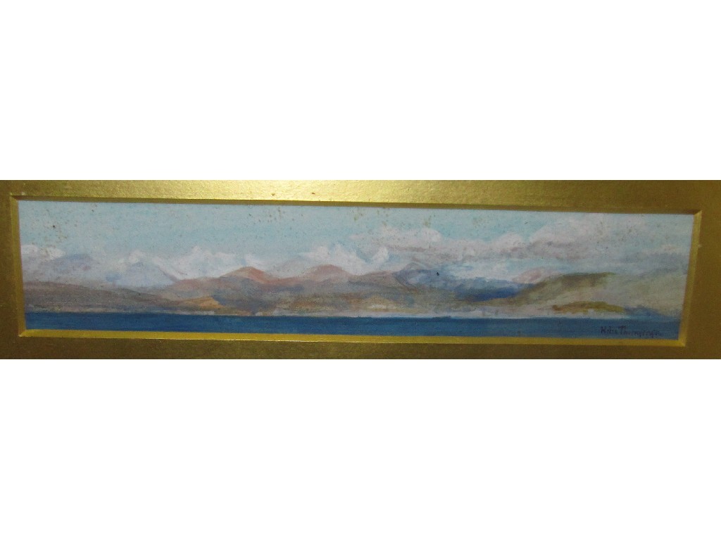 Appraisal: HELEN THORNYCROFT Watercolour panoramic coastal scene monogrammed lower left