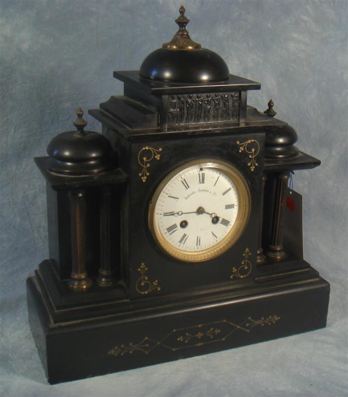 Appraisal: Japy Freres slate mantle clock porcelain dial marked Howard Sanger