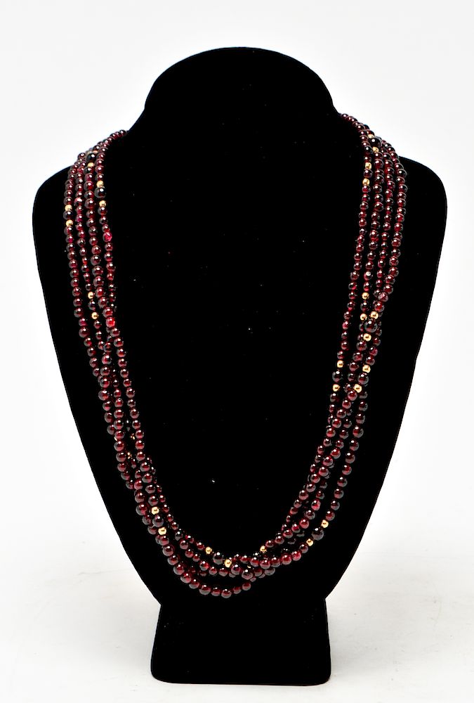 Appraisal: K Yellow Gold Garnets Four Strand Necklace K yellow gold