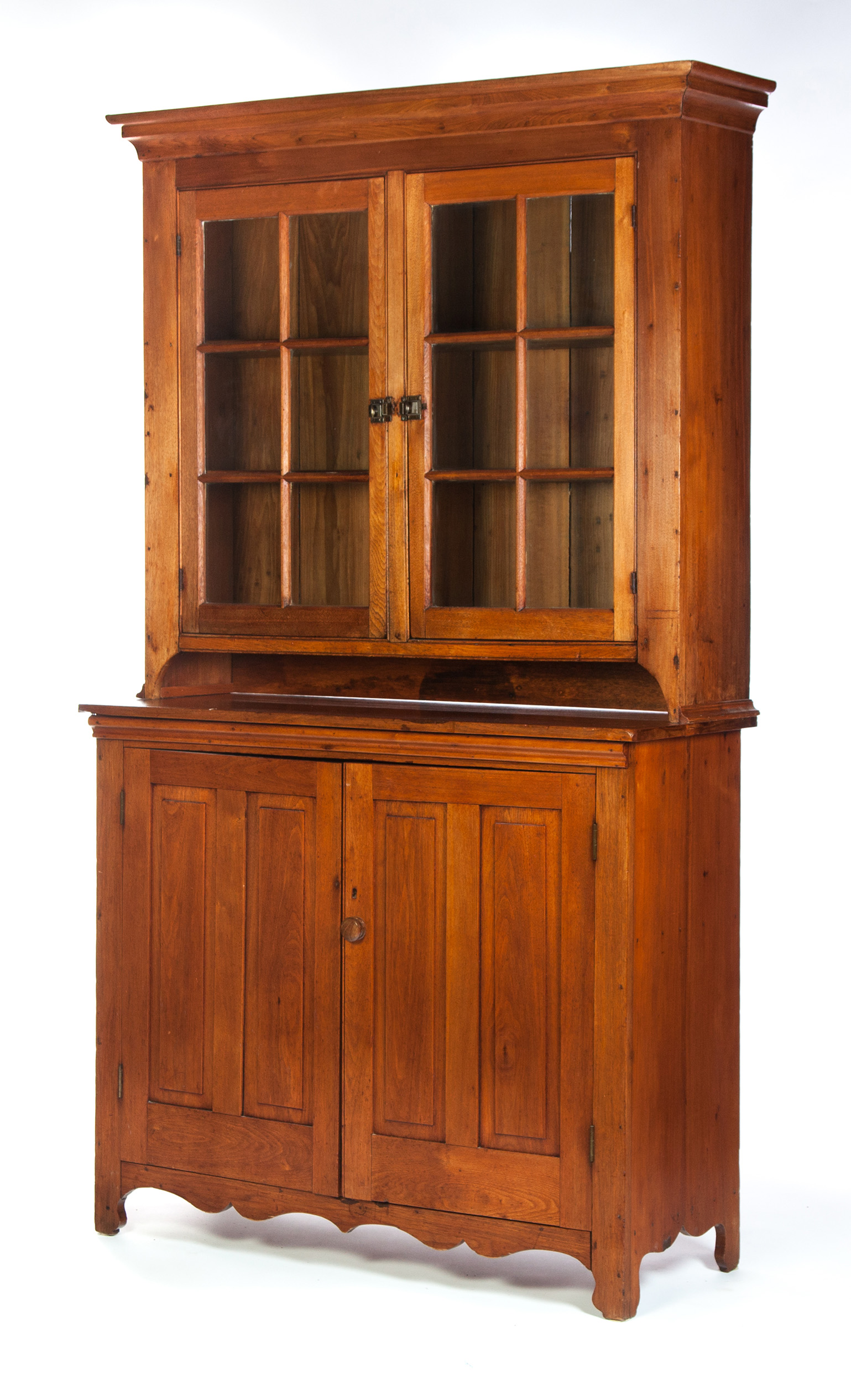 Appraisal: COUNTRY TWO-PIECE STEPBACK CUPBOARD American rd quarter- th century walnut