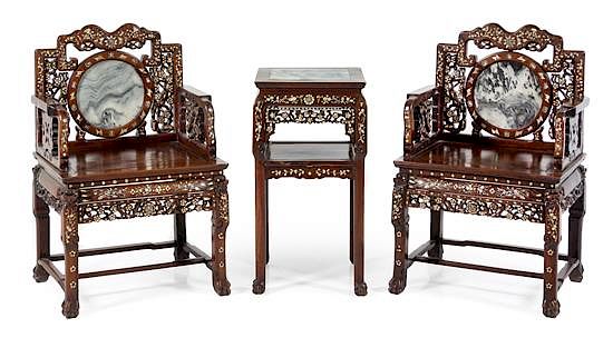 Appraisal: A Set of Three Chinese Export Mother-of-Pearl Inlaid and Mable