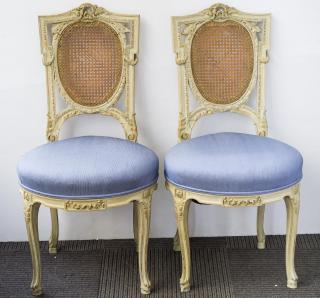 Appraisal: Gustavian Carved Painted Cane Gustavian Swedish-style pair of cane-back salon