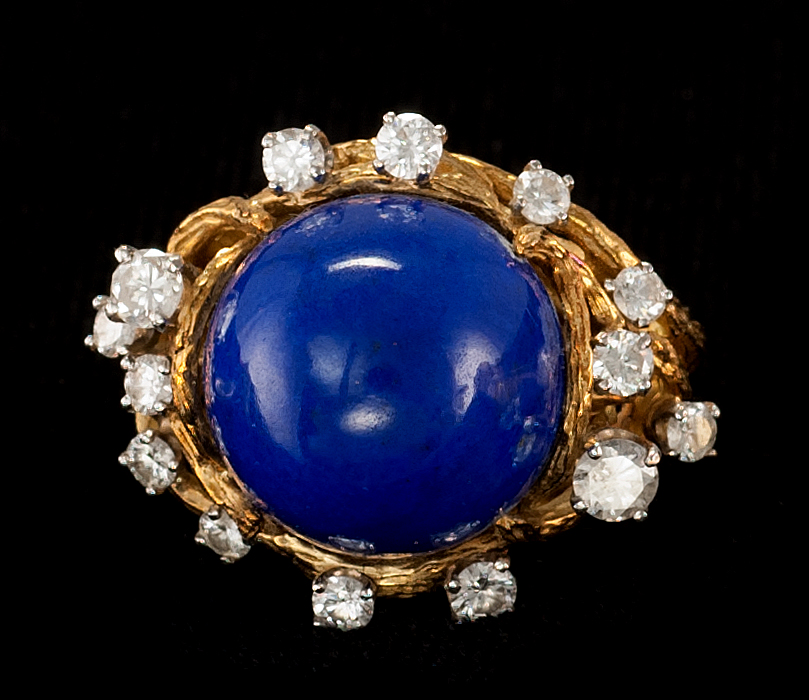 Appraisal: WHITE GOLD DIAMOND AND LAPIS LAZULI RING Lapis lazuli cabochon