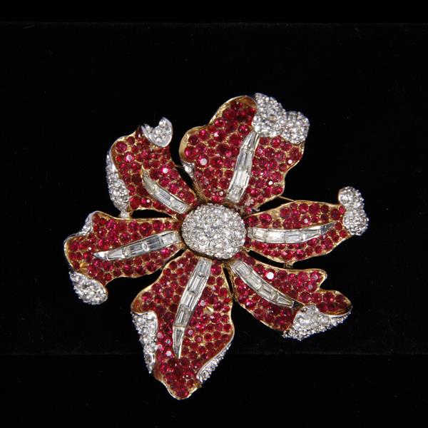 Appraisal: Boucher RED Pave Diamante gold tone flower pin brooch H