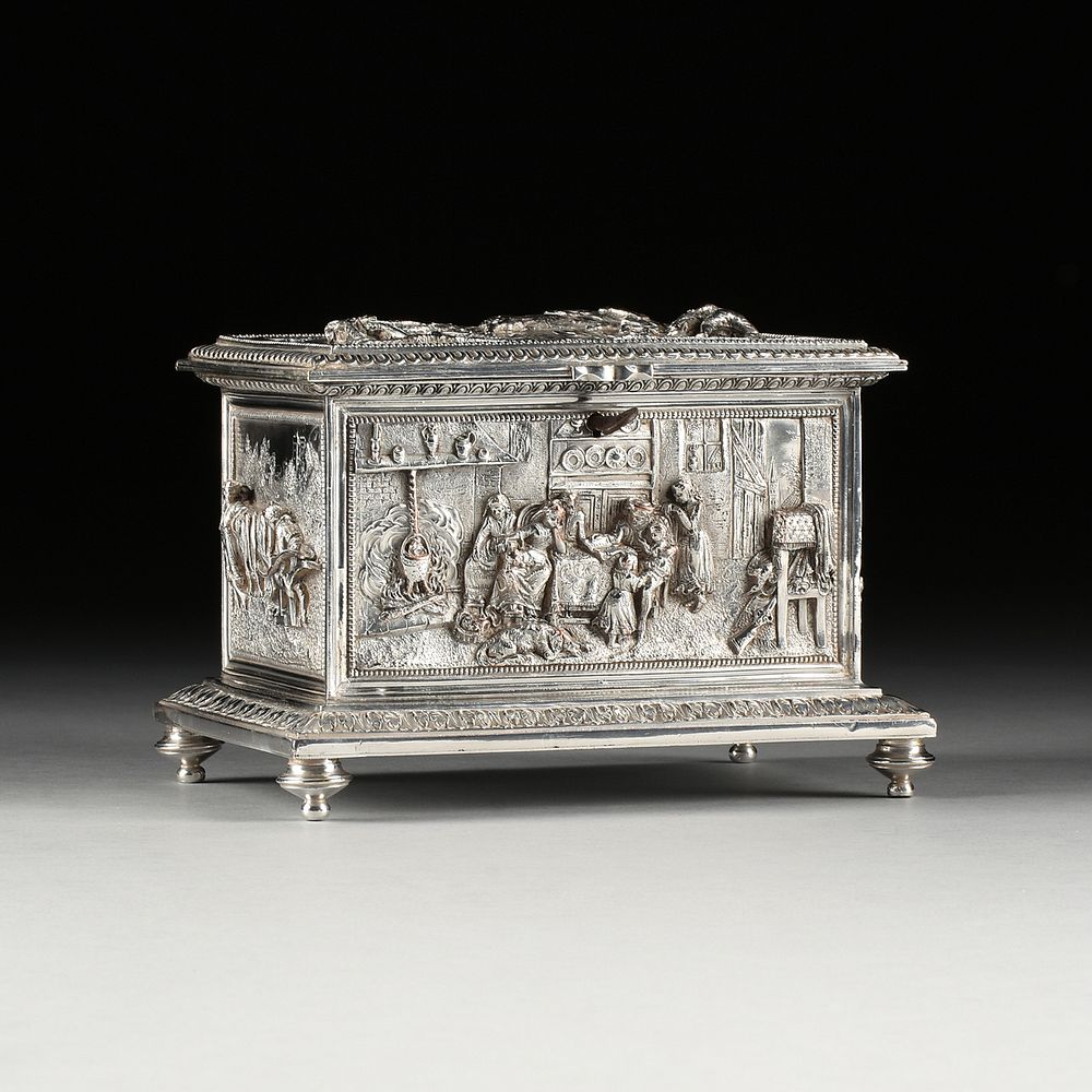 Appraisal: AN ANTIQUE FRENCH SILVERPLATED METAL JEWELRY CASKET FOR SPANISH MARKET