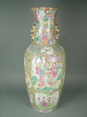 Appraisal: Chinese famille rose vase painted with panels of figures in