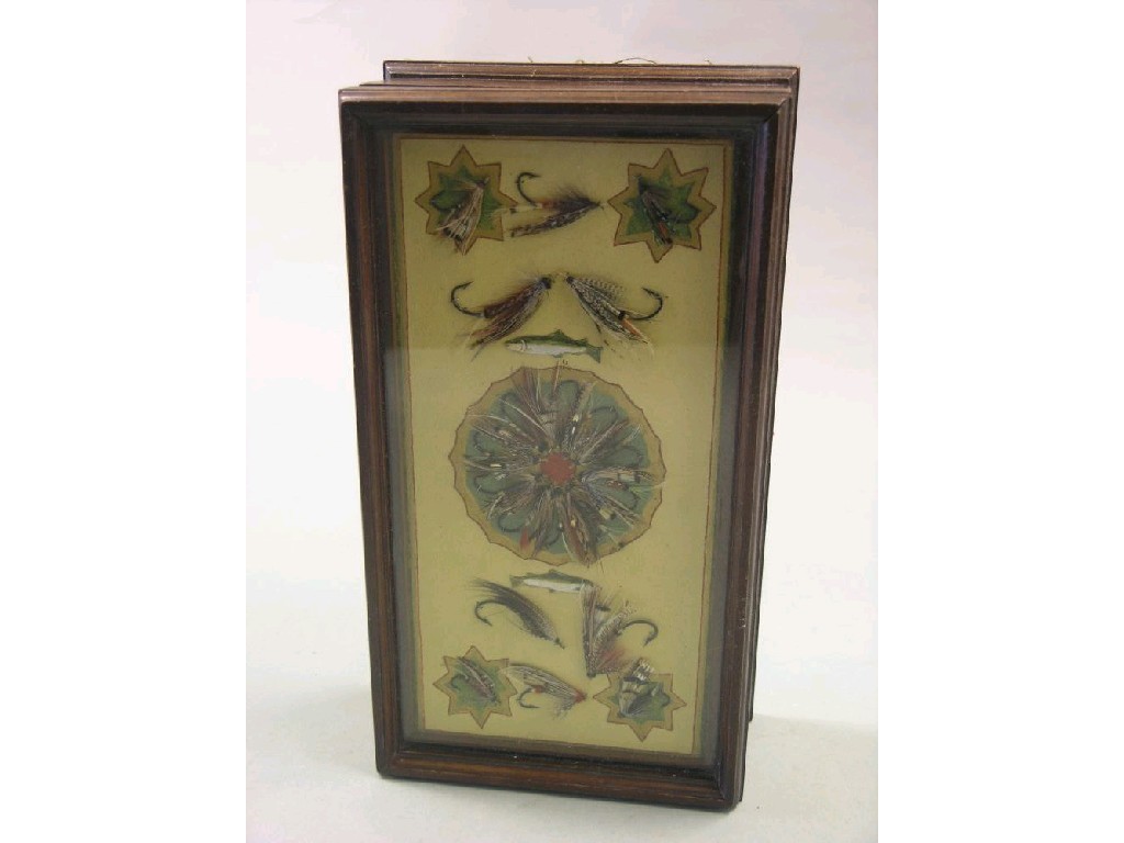 Appraisal: A fisherman's mahogany box hinged top inset with a plaque