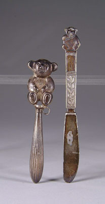 Appraisal: TEDDY BEAR RATTLE ALONG WITH CHILD S TEDDY BEAR KNIFE