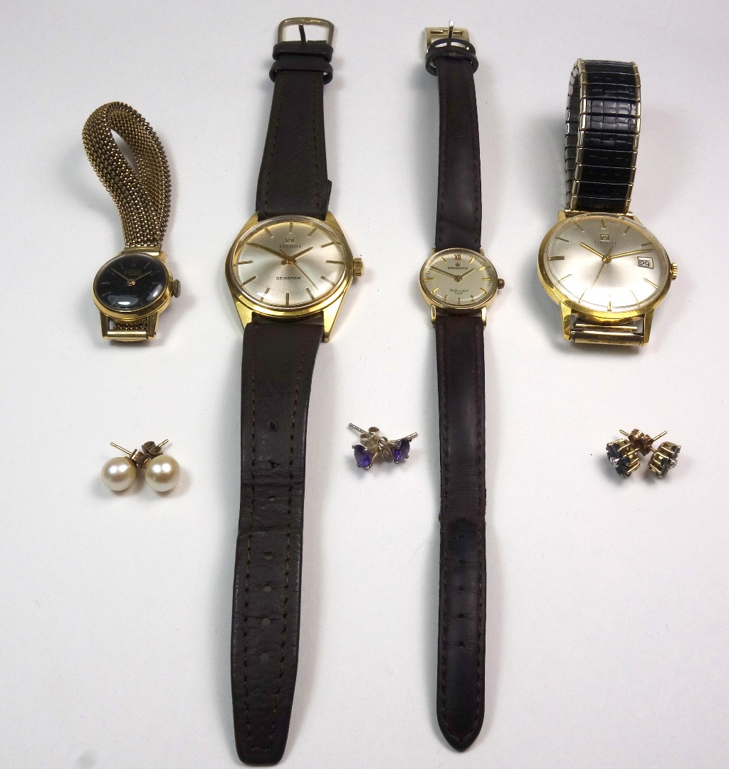 Appraisal: A collection of watches and earrings comprising Sovereign a lady's