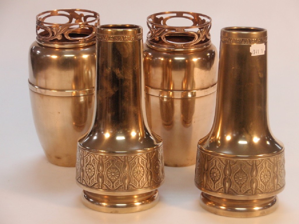 Appraisal: Two pair of brass vases cm high