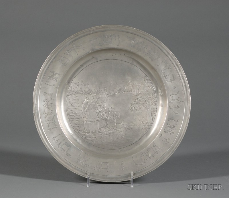 Appraisal: German Pewter Passover Seder Plate depicting a scene of Moses's