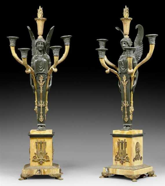 Appraisal: PAIR OF CANDELABRAS AUX VICTOIRES late Empire Paris th century