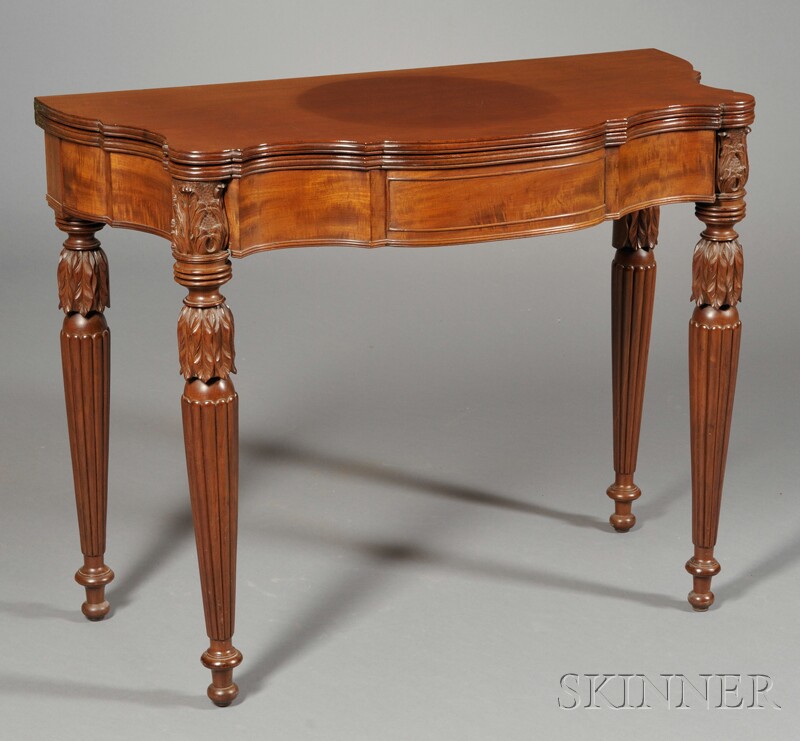 Appraisal: Classical Mahogany Carved and Mahogany Veneer Card Table probably North