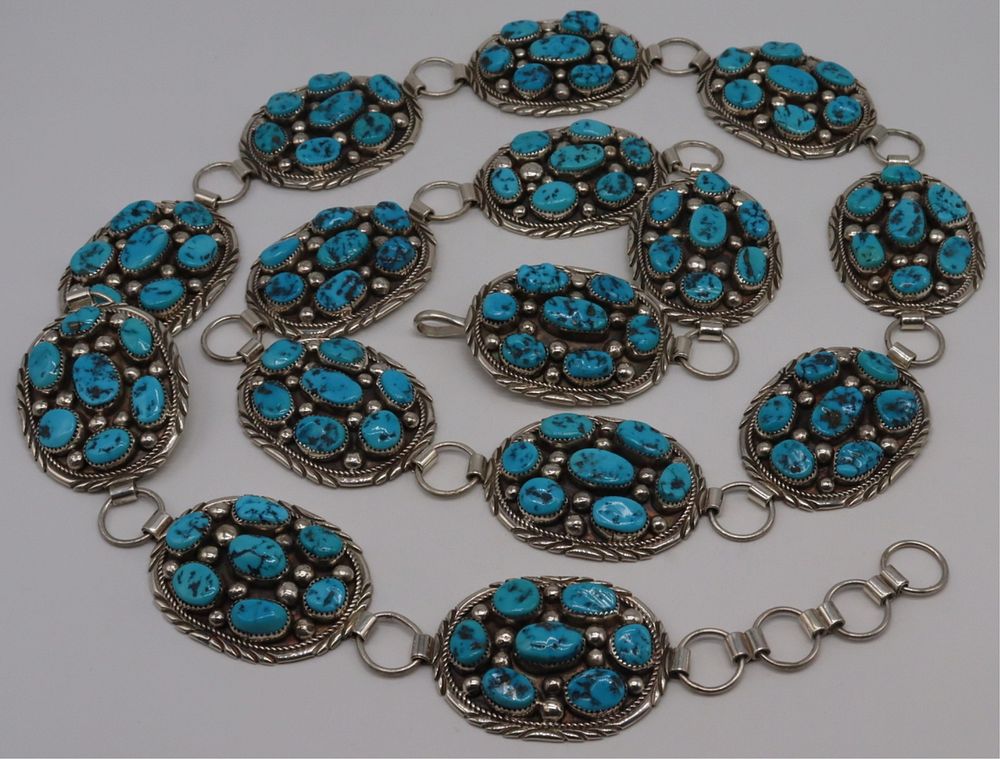 Appraisal: STERLING Sterling and Turquoise Concho Belt Southwest sterling concho belt