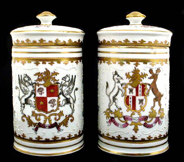 Appraisal: A pair of French porcelain covered jars decorated with armorial