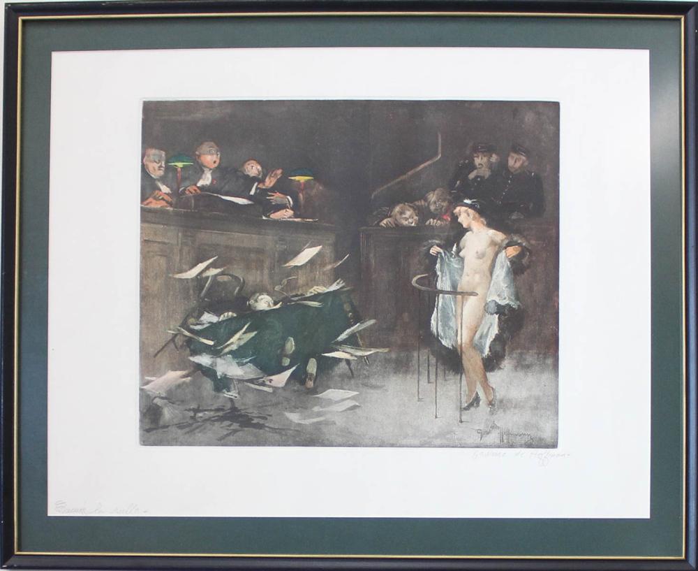 Appraisal: GASTON HOFFMANN France - etching Evacues la Salle Evacuate the