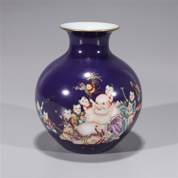 Appraisal: Chinese Qianlong-style enameled porcelain vase with Buddha and boys the