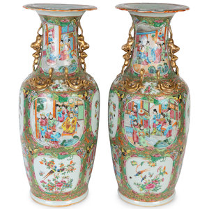 Appraisal: A Pair of Large Rose Medallion Porcelain Vases with Gilt