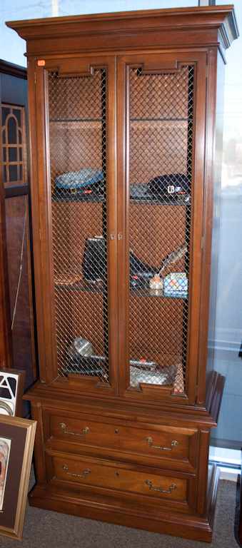 Appraisal: Continental style walnut curio cabinet with wirework doors Estimate -