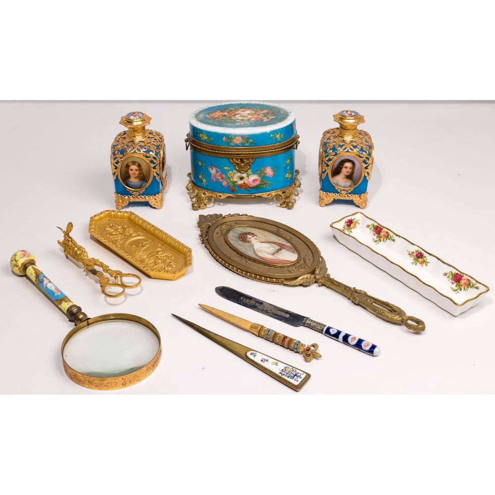 Appraisal: VANITY AND DESK ACCESSORY ASSORTMENT items including a like pair