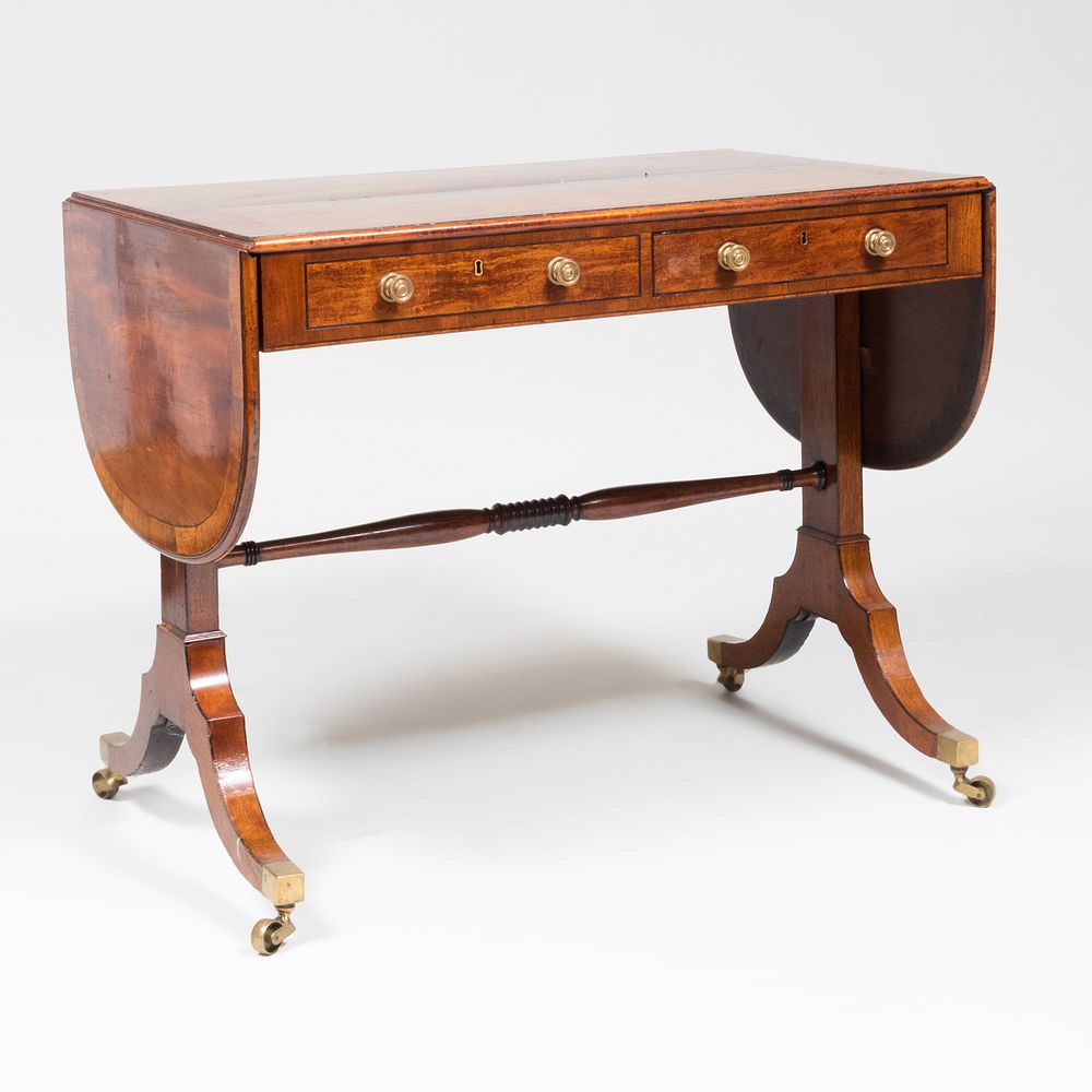 Appraisal: Regency Rosewood-Banded Mahogany and Ebonized Wood Sofa Table Fitted with