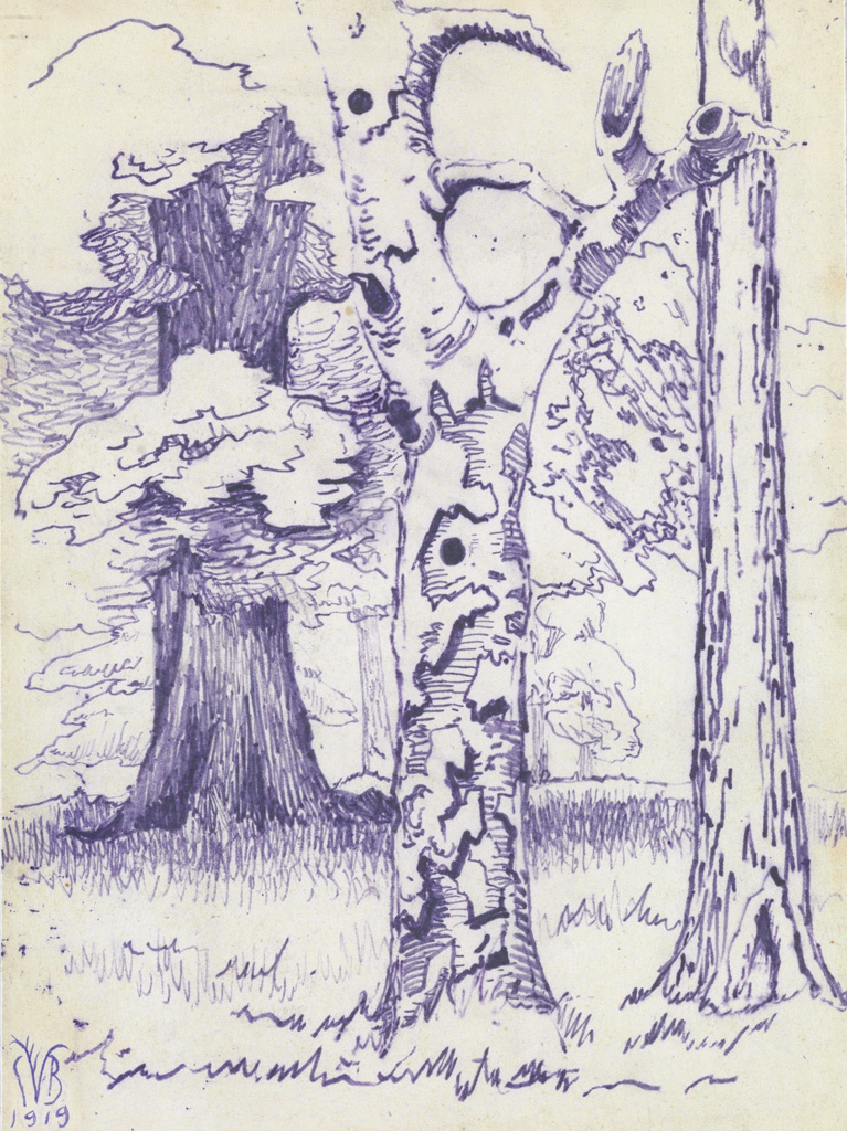 Appraisal: CHARLES BURCHFIELD The Woodpecker Tree Pen and bluish purple ink