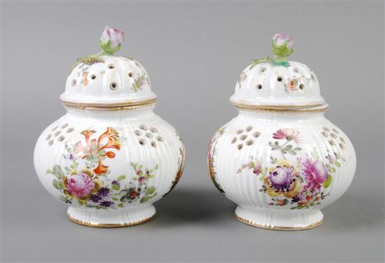 Appraisal: Two German Porcelain Potpourri Vessels Carl Thieme Height inches