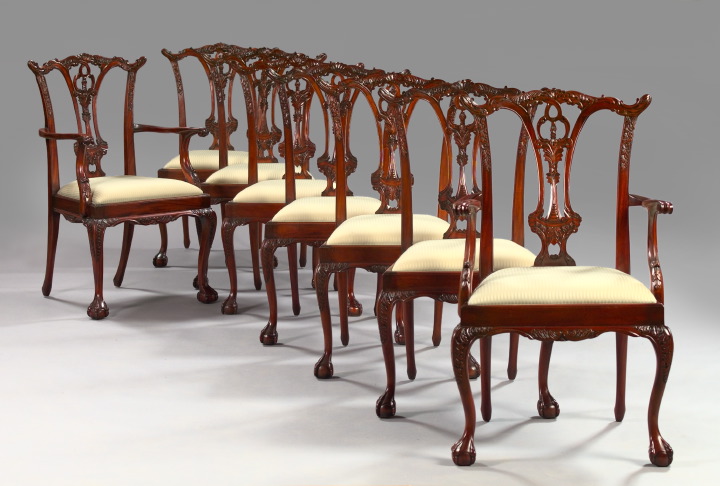 Appraisal: Suite of Eight English Highly Carved Mahogany Dining Chairs in