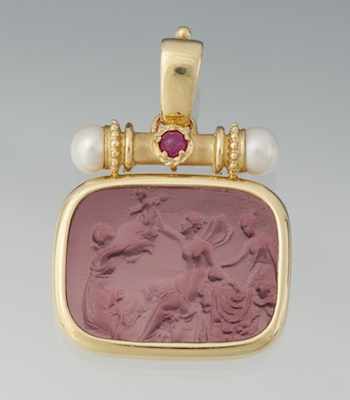 Appraisal: A Tagliamonte Venetian Glass Intaglio Pearl and Ruby Pendant k